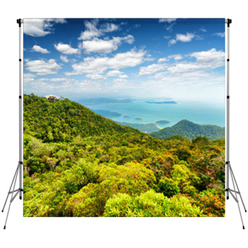 Tropical Landscape. Mountains And Sea Fleece Backdrop