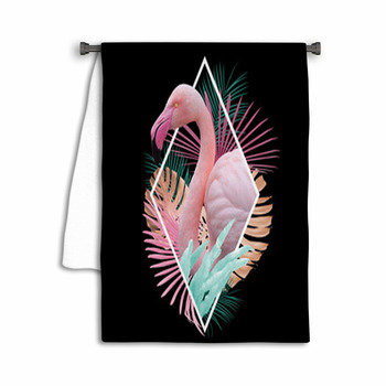 Tropical Leaves Flamingo Design In Light Pink Towel