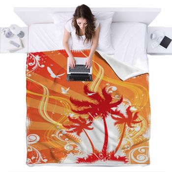 Tropical Palm Trees Fleece Bed Blanket