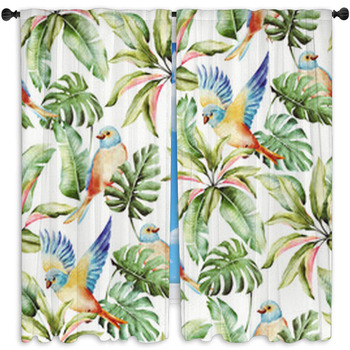 Tropical Pattern With Birds Window Curtain