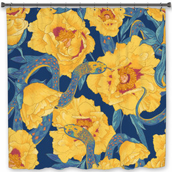 Tropical Seamless Flower Background With Shower Curtain