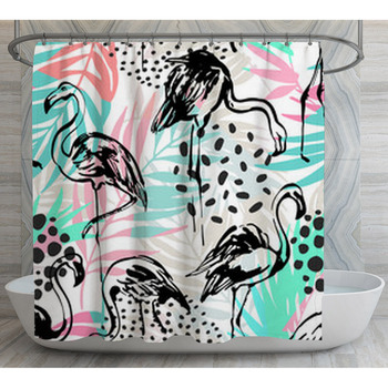Tropical Seamless Pattern With Flamingos Shower Curtain