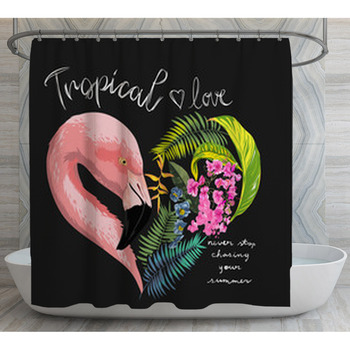 Tropical Slogan With Flamingo And Exotic Shower Curtain