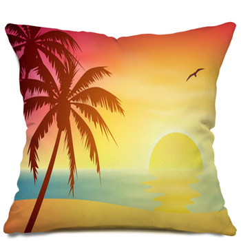 Tropical sunset Throw Pillows, Cases, & Shams