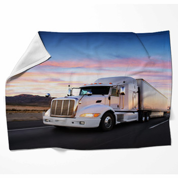 Truck And Highway At Sunset - Fleece Blanket