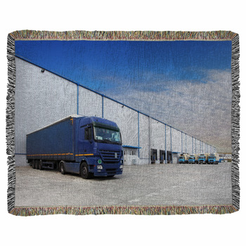 Truck At Warehouse Building Woven Throw Blanket