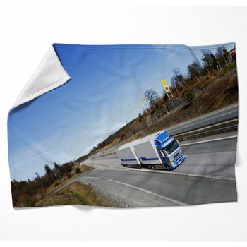 Truck Driving On Scenic Highway, Woven Throw Blanket