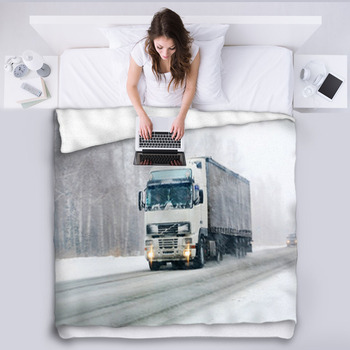 Truck Goes On Winter Road Fleece Blanket
