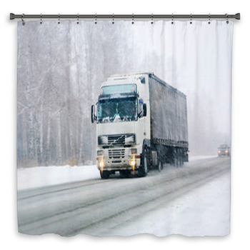 Truck Goes On Winter Road Shower Curtain