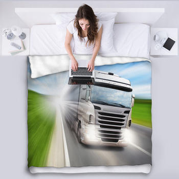 Truck On Highway Fleece Bed Blanket
