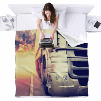 Truck On Highway Fleece Bed Blanket