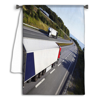 Trucks In Opposite Directions On Freeway Towel