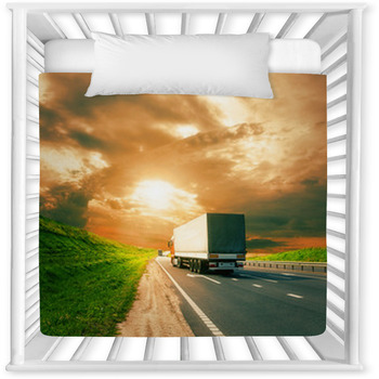 Trucks Under Colorful Sky Baby Crib Comforter