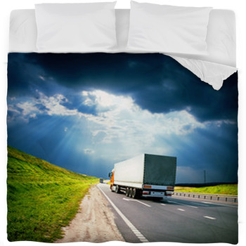 Trucks Under Colorful Sky Fleece Bed Blanket