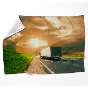 Trucks Under Colorful Sky Fleece Blanket