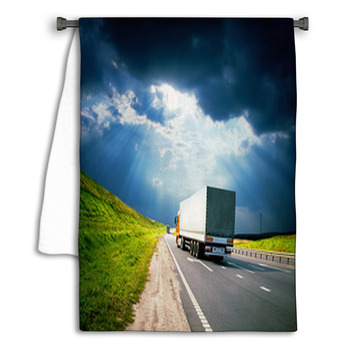 Trucks Under Colorful Sky Towel