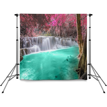 Turquoise And Pink Waterfall In A Pole Pocket Backdrop