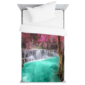 Turquoise And Pink Waterfall In A Forest Toddler Duvet