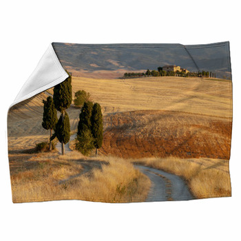 Tuscan Countryside At Sunset, Near Fleece Blanket