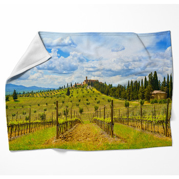 Tuscany, Vineyard, Cypress Trees And  Woven Throw Blanket