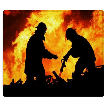 Two Fire Fighters And Huge Flames Bath Mat