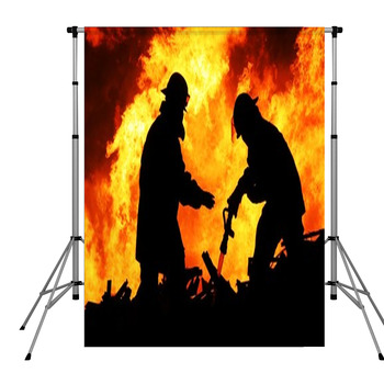 Two Fire Fighters And Huge Flames Pole Pocket Backdrop
