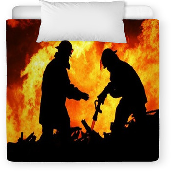 Two Fire Fighters And Huge Flames Toddler Duvet