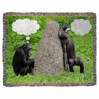 Two Funny Chimpanzees With Speech Woven Throw Blanket