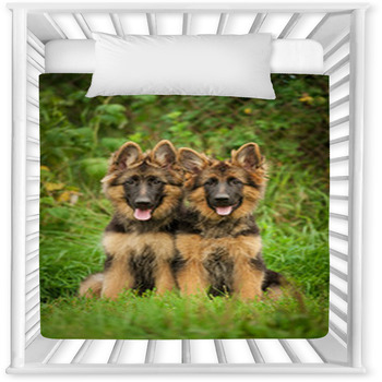 Two German Shepherd Puppies Baby Crib Comforter
