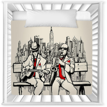 Two Jazz Men Playing In New York Baby Crib Comforter