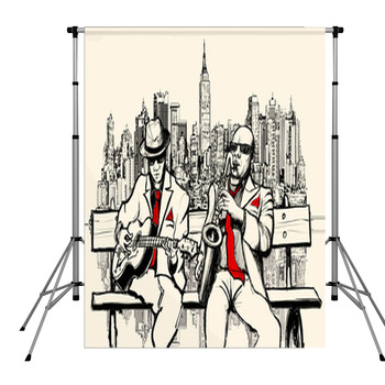 Two Jazz Men Playing In New York Pole Pocket Backdrop