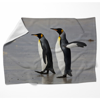 Two King Penguins On The Beach Woven Throw Blanket