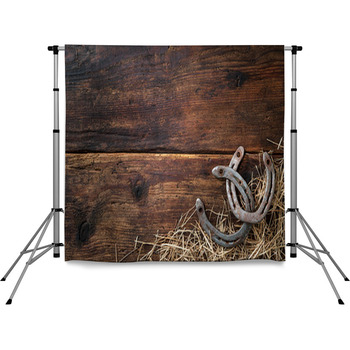 Two Old Rusty Horseshoes With Pole Pocket Backdrop