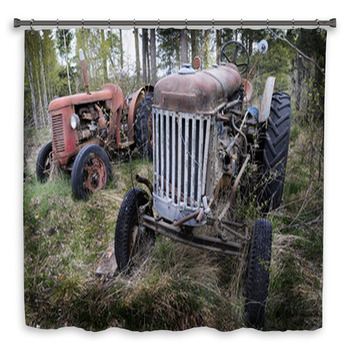 Two Old Rusty Tractor In The Custom Size Shower Curtain
