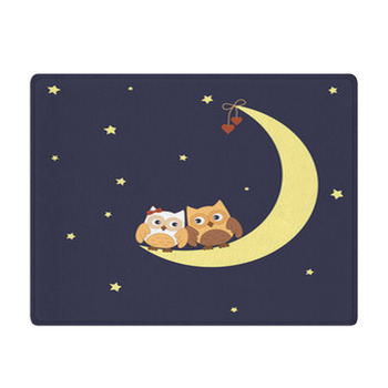 Two Owls In Love Sitting On The Moon Bath Mat