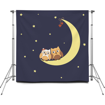 Two Owls In Love Sitting On The Custom Size Backdrop