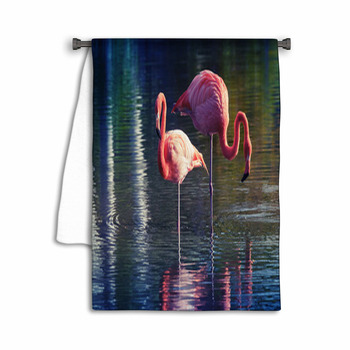 Two Pink Flamingos Standing In The Water Towel