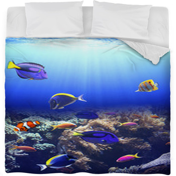 Underwater Scene With Tropical Fish Fleece Bed Blanket