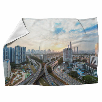 Urban Traffic With Cityscape In Modern Fleece Blanket