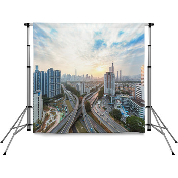 Urban Traffic With Cityscape In Pole Pocket Backdrop