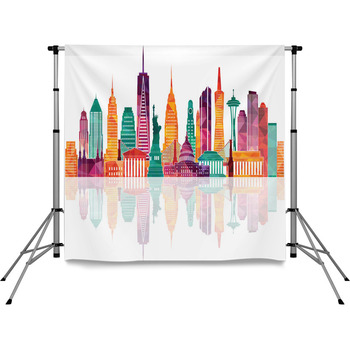 Usa Ckyline Vector Illustration Pole Pocket Backdrop