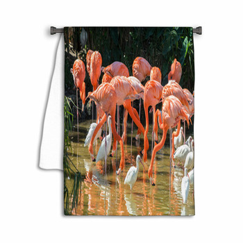 Usa Florida Orlando Pink Flamingos And White Ibis Towel