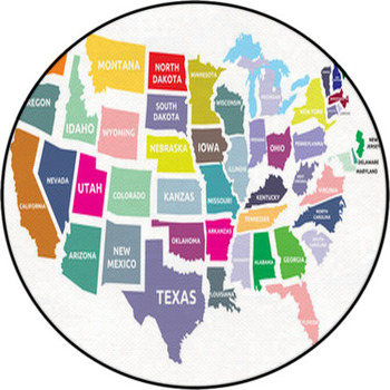 USA Map With States Round Rug