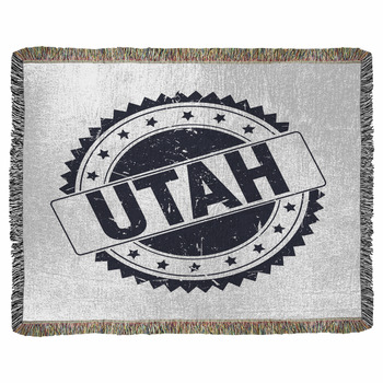 Utah Black Grunge Stamp Isolated Woven Throw Blanket