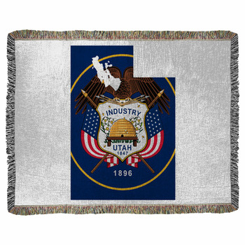 Utah Flag Usa With Map Woven Throw Blanket