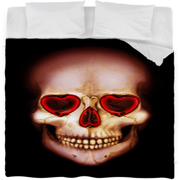 Valentine Scary Red Skull With Heart  Fleece Bed Blanket