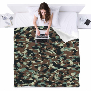 Vector Autumn Forest Woodland Fleece Bed Blanket