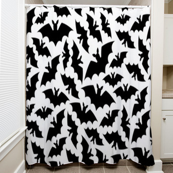 Vector Bat Pattern On White Shower Curtain