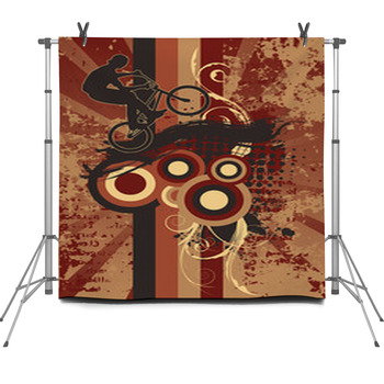 Vector Biker Silhouette On Vintage Fleece Backdrop