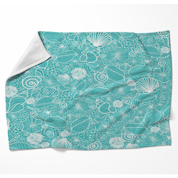 Vector Blue Seashells Line Art Woven Throw Blanket